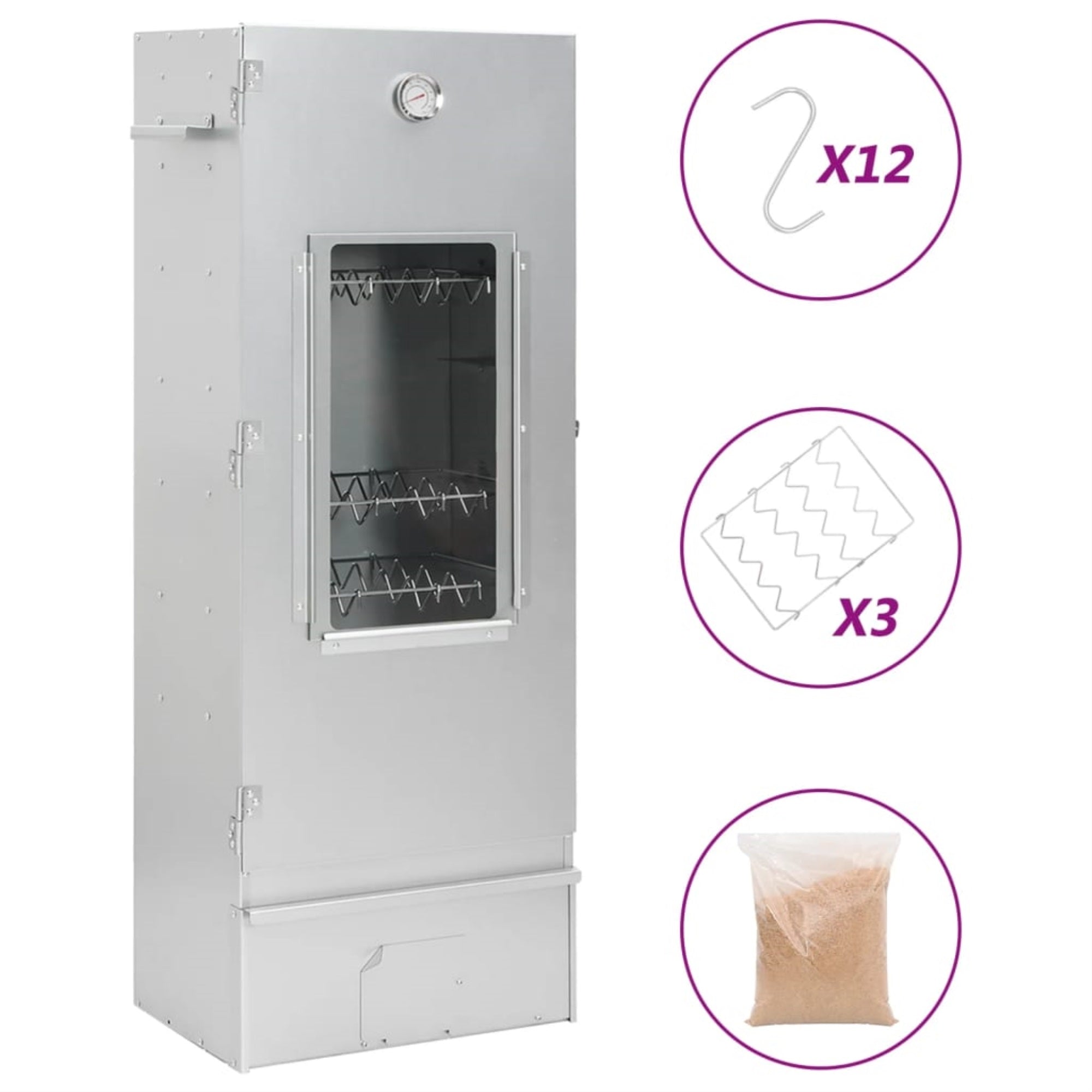 vidaXL BBQ Oven Smoker with Wood Chips 17.5''x11.4''x43.3'' Galvanized Steel