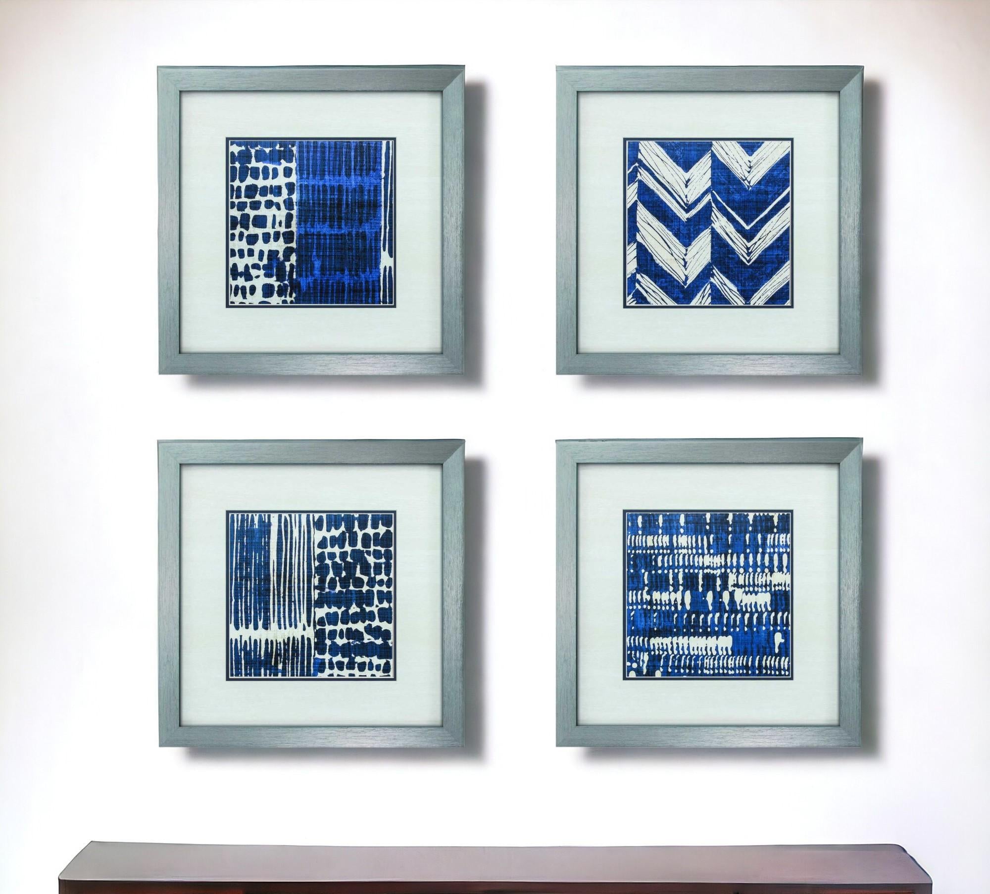 21 X 21 Silver Frame Indigo Batik Set Of 4