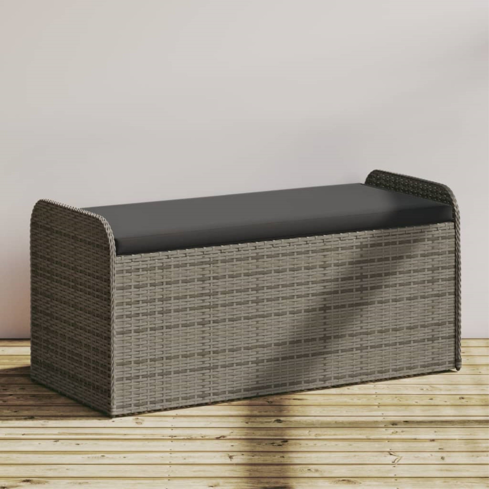 vidaXL Storage Bench with Cushion Gray 45.3''x20.1''x20.5'' Poly Rattan