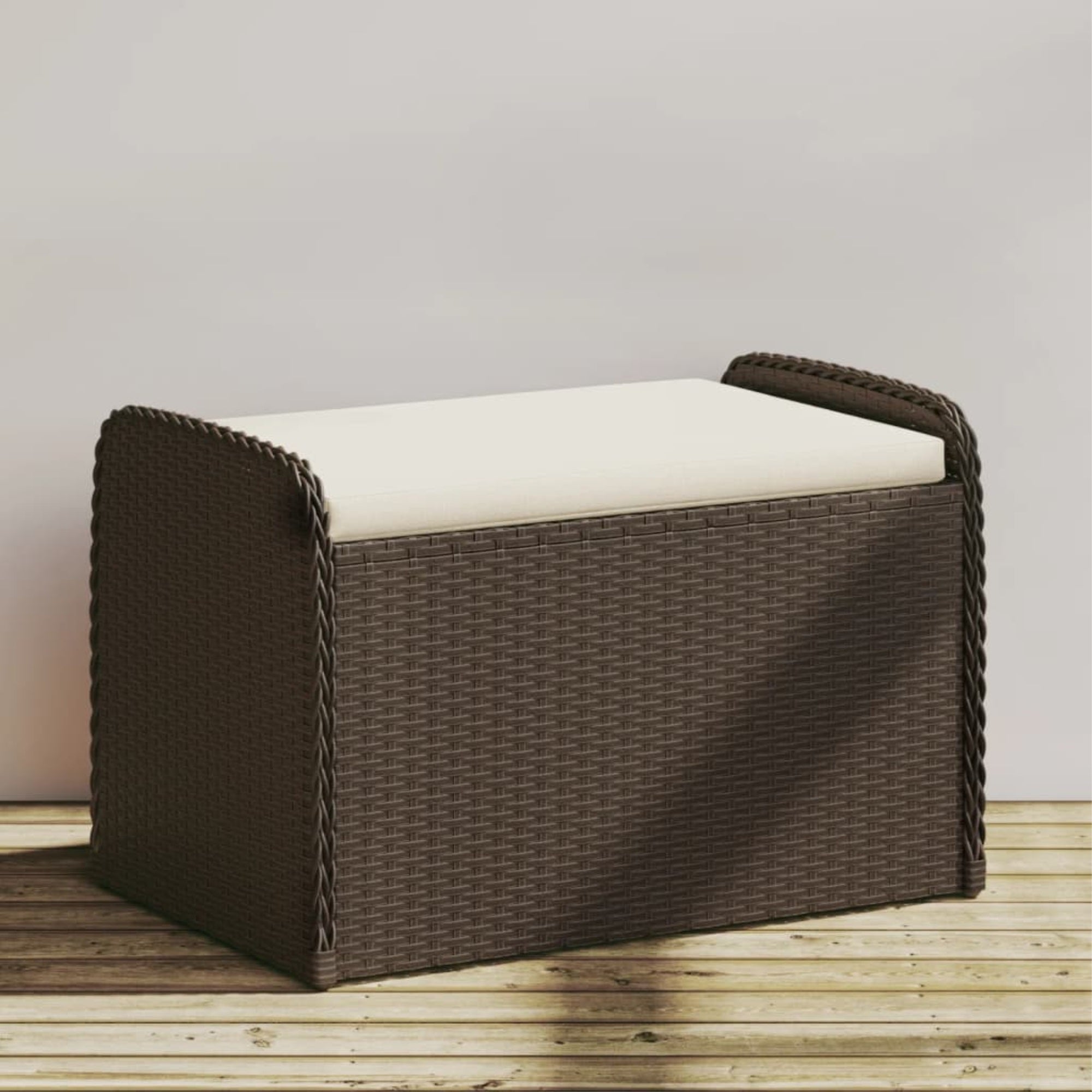 vidaXL Storage Bench with Cushion Brown 31.5''x20.1''x20.5'' Poly Rattan