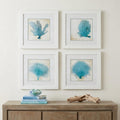Set of Four 21 Blue Coral White Frame Wall Decor