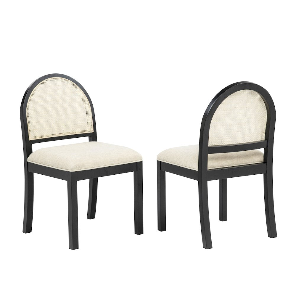 Dining Chairs French Country Beige Rattan Cane Back Beige Padded Fabric Seat