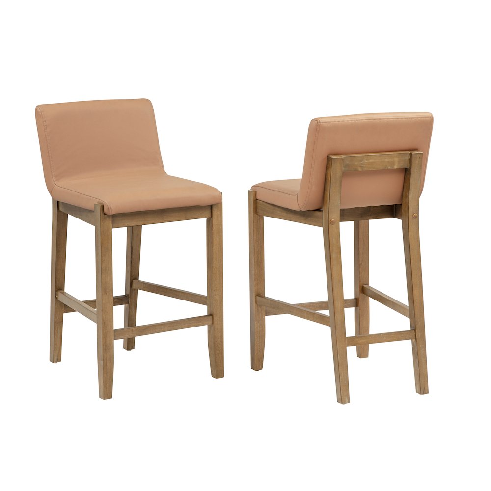 35 Inch High Counter Height Bar Chairs Mid Century Modern Brown Faux Leather Seat