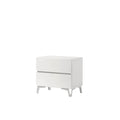 24 Inch Wide 2Drawer Nightstand, White Gloss Finish, Silver Accent Trim