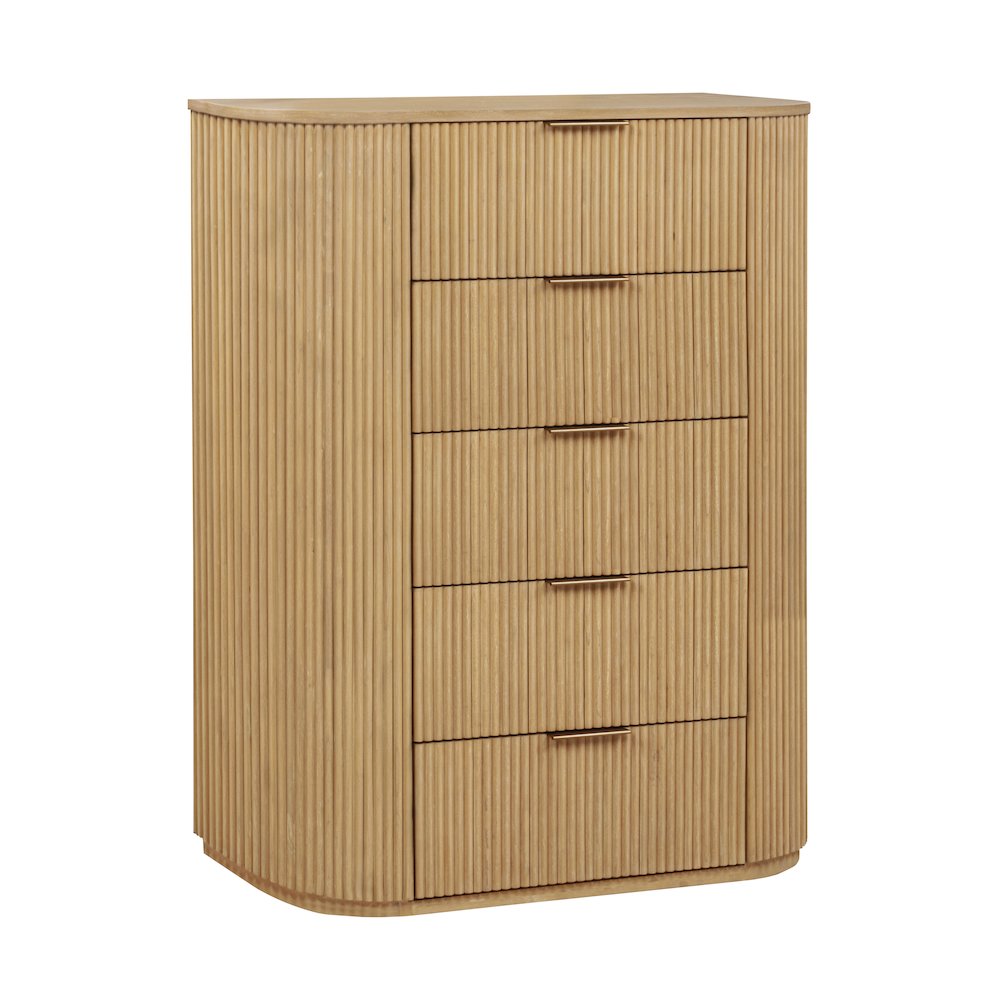 48 Inch High 5Drawer Standing Chest Modern Fluted Tallboy Dresser