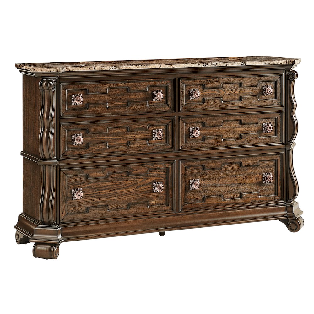 Belvedere 67.5 Inch Wide 6Drawer Double Dresser, Marble Top  Dark Cherry Finish