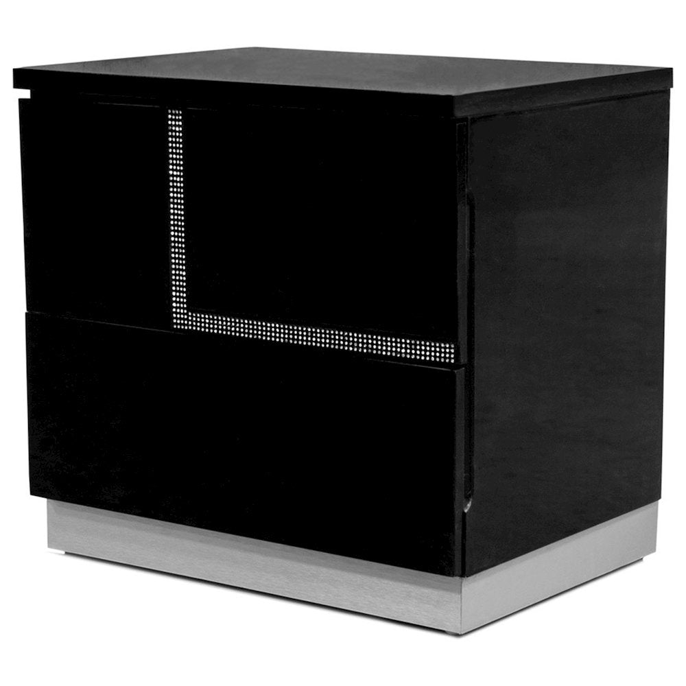Barcelona 21 Inch LeftFacing 2Drawer Lacquer Nightstand, Rhinestones  Black
