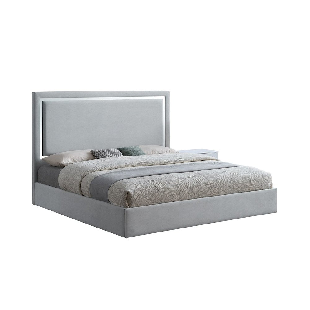 Modern Mirrored Platform Bed Frame, California King, Gray Cloud