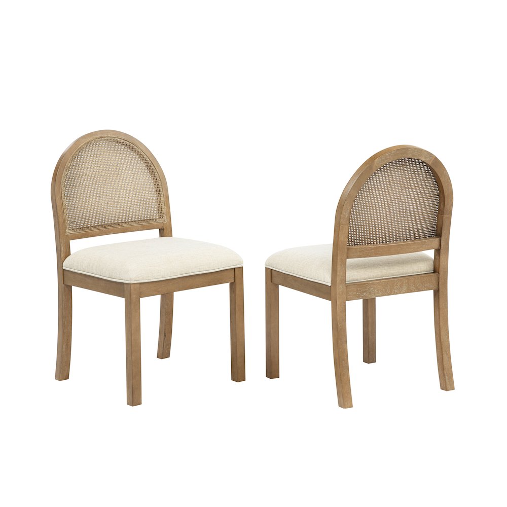 Dining Chairs French Country Brown Rattan Cane Back Beige Padded Fabric Seat