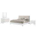 5PC Cal King Set, White Storage, Beige Headboard, Dresser, Mirror, 2 Nightstands