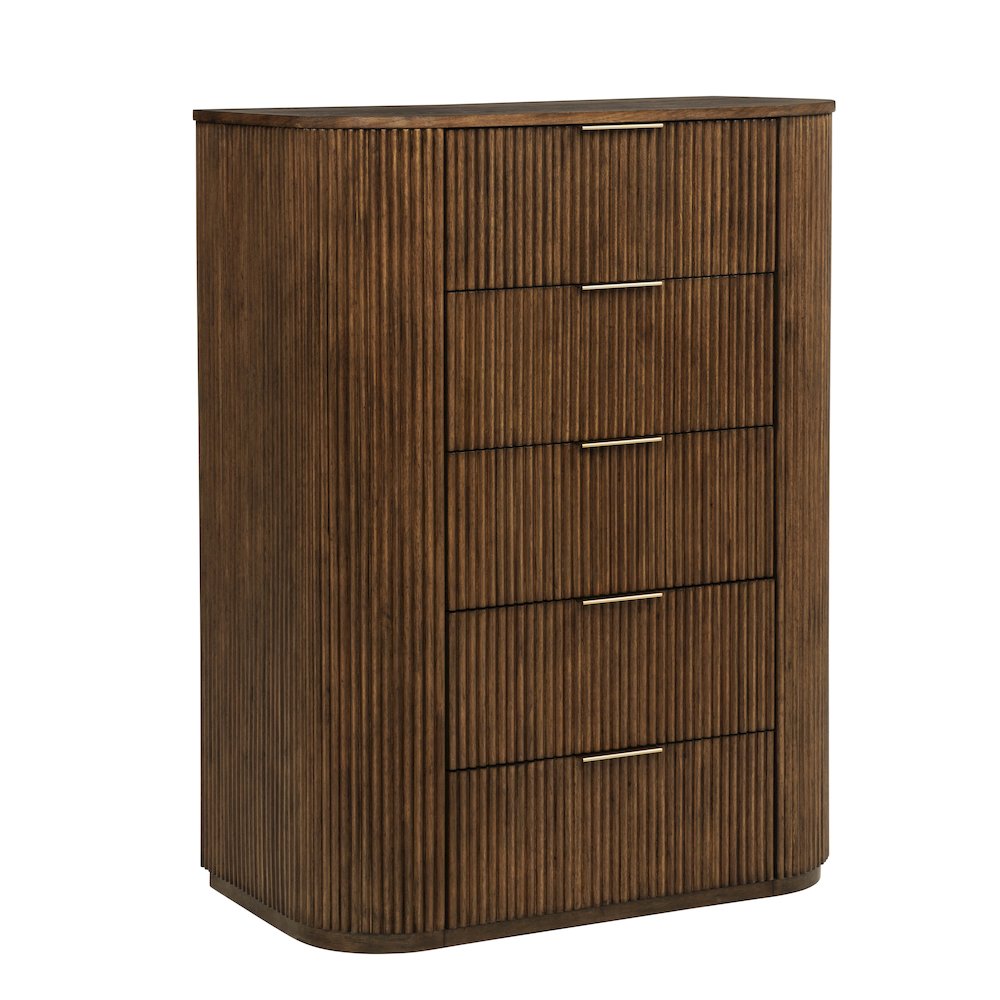 Quintet 48 Inch Modern Fluted 5Drawer Tallboy Chest, White Oak Veneer  Brown