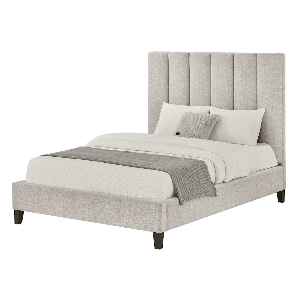 Modern Upholstered LowProfile Bed Frame, Queen, Wheat Beige