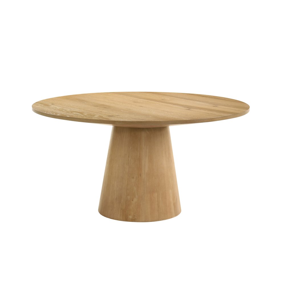 Terra 59 Inch Transitional Round Dining Table with Pedestal Base, Natural Oak