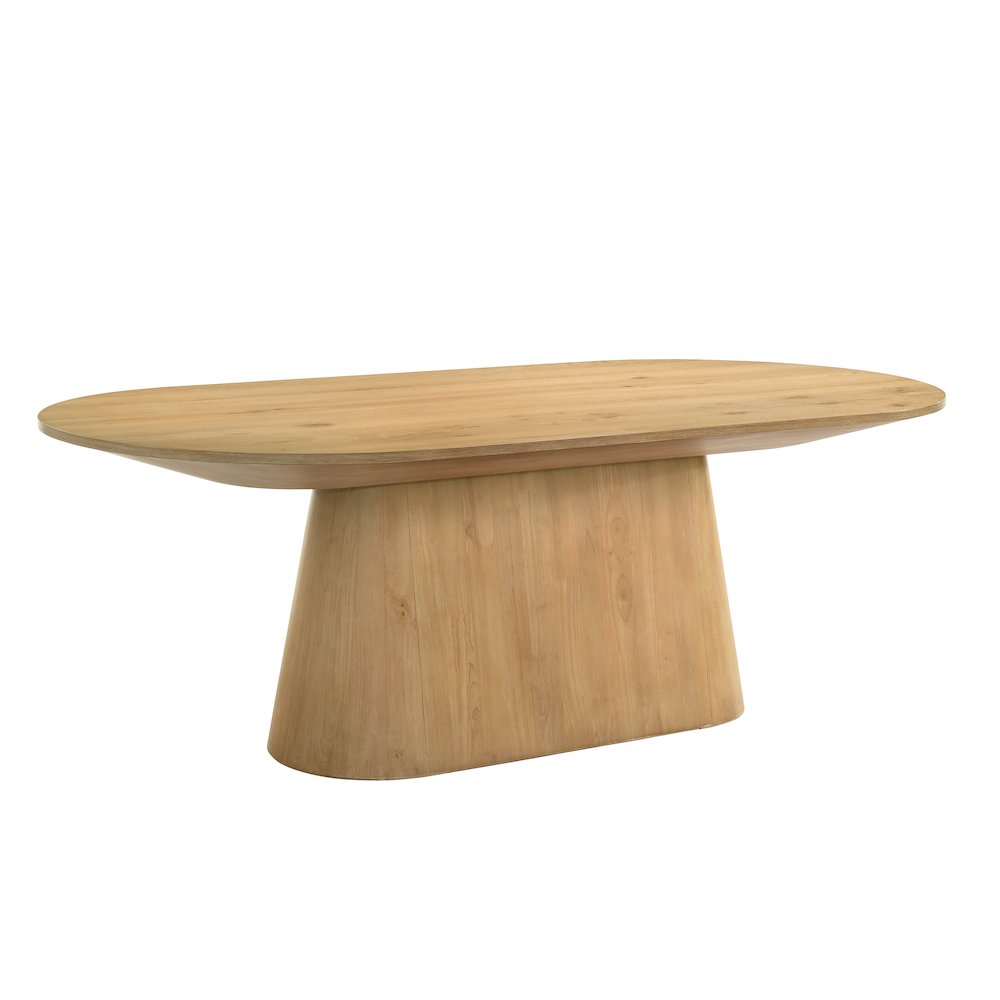 Terra 88 Inch MidCentury Modern Oval Dining Table with Pedestal Base, Natural Oak