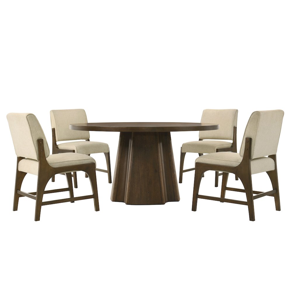 Vance Modern MidCentury 5Piece 59 Inch Round Dining Set  Warm Walnut