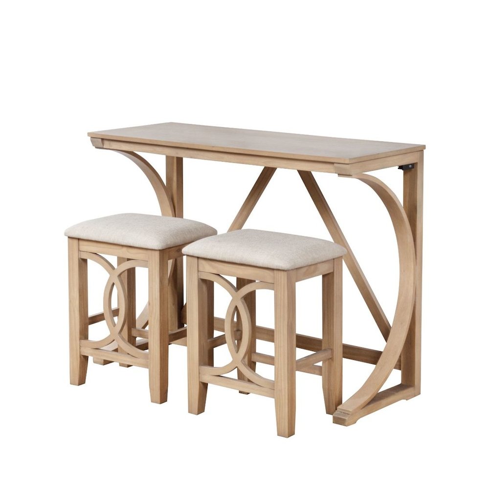 Dappelle 3Piece Pub Dining Set with USBA & USBC Ports in 1 Box, Natural