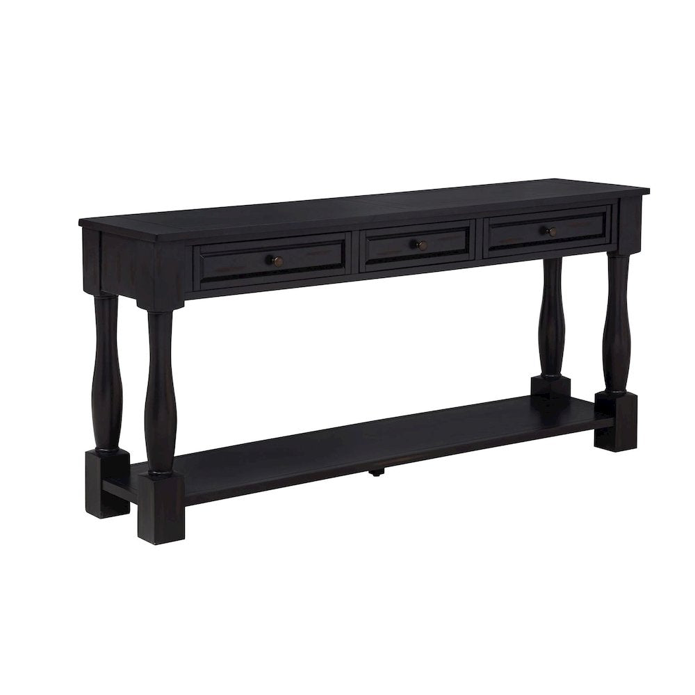 Delphina Rectangle Transitional Console Table with 3 Drawers, Espresso