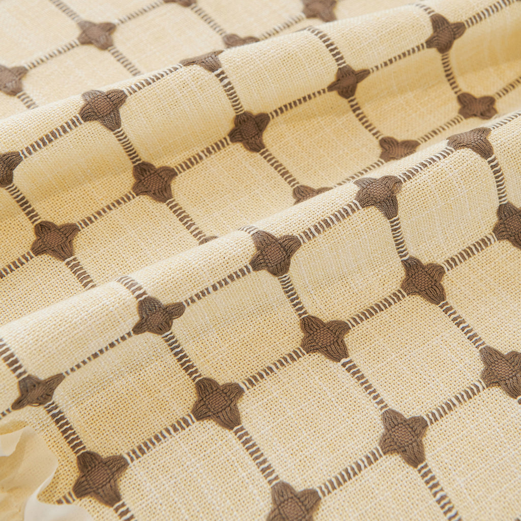 Grid Textured Sofa Cover with Sheer Ruffle Skirt, Pet-Friendly Sofa Throw Slipcover