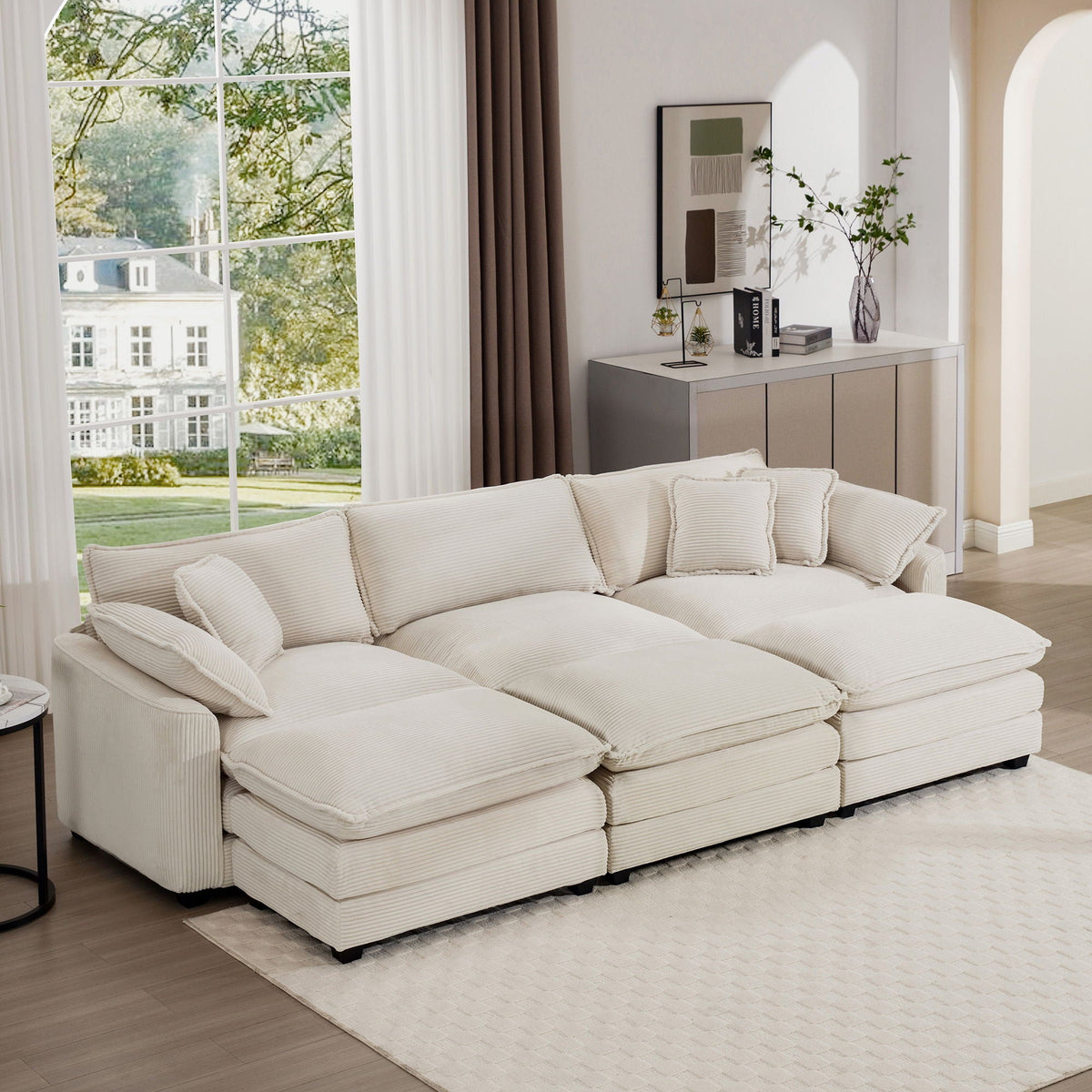 Modern Oversized Modular Cushion Sofa With Ottoman, Low Back, Deep Seating Sofa Set