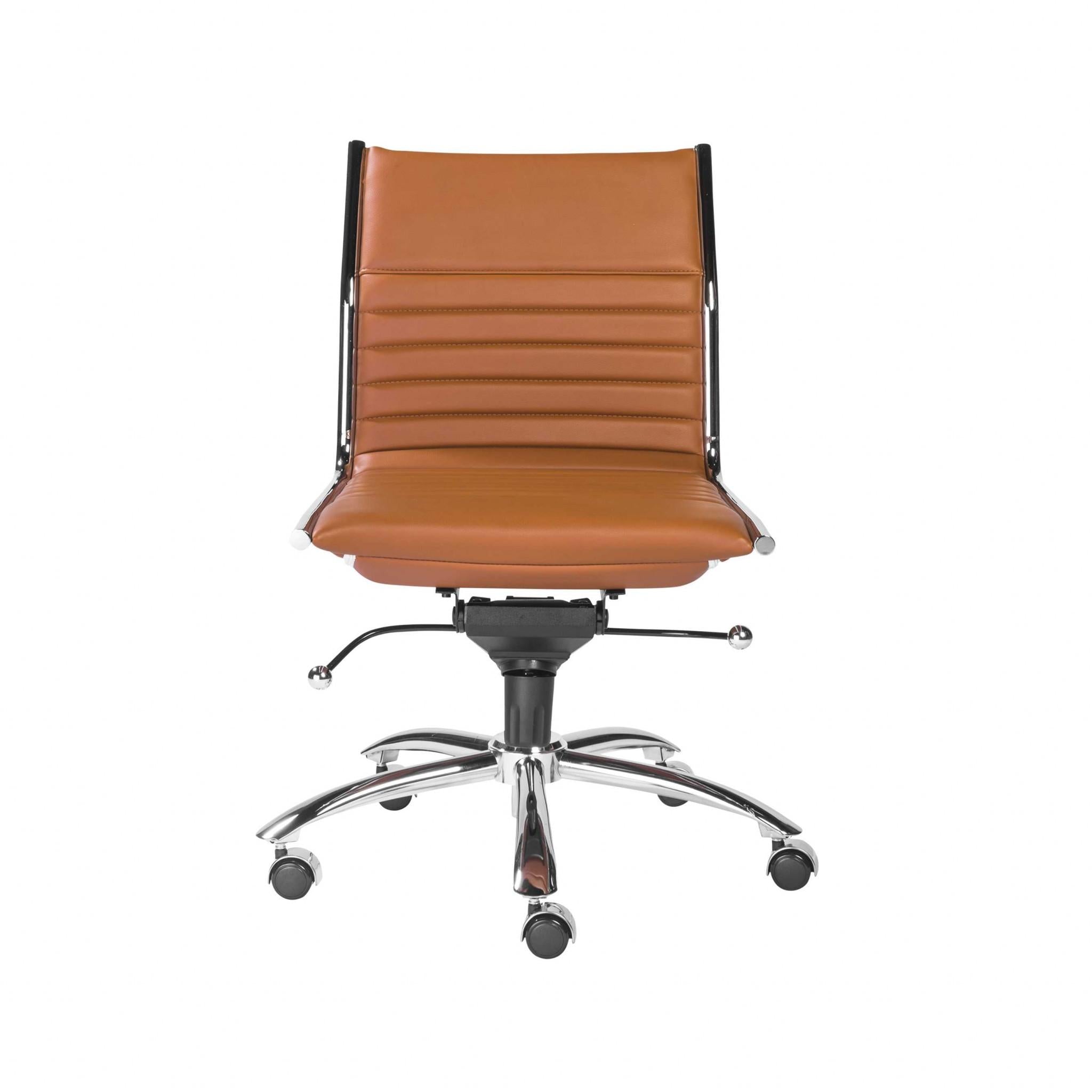 26.38 X 25.99 X 38.19 Armless Low Back Office Chair In Cognac With Chrome Base