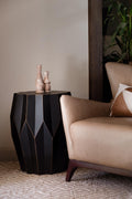 23 Black Solid Wood Round Drum End Table