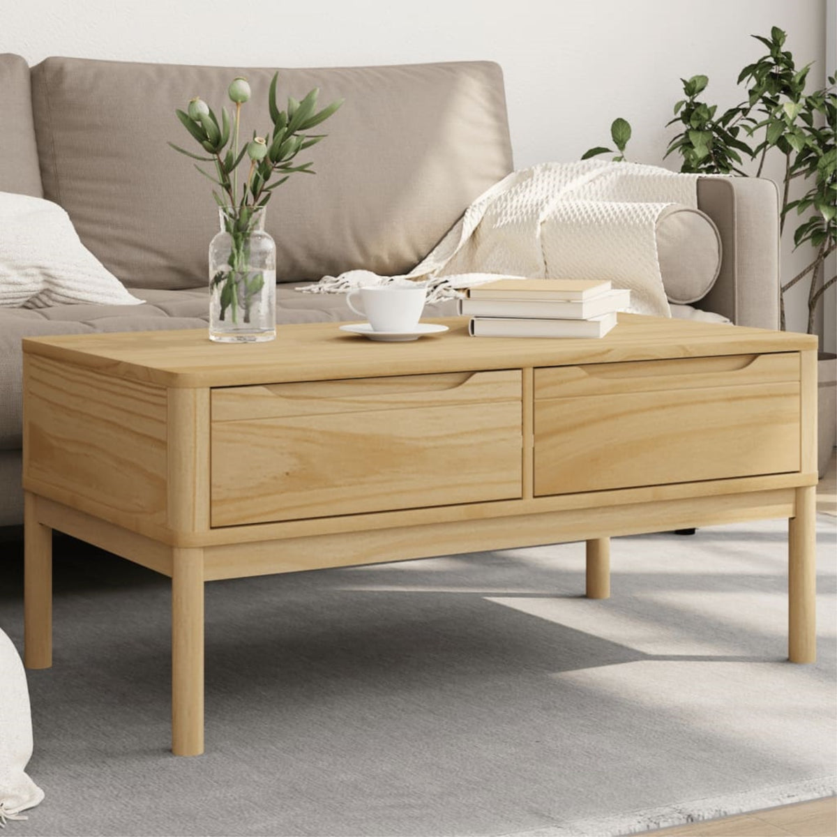 vidaXL Coffee Table FLORO Wax Brown 39''x21.9''x17.7'' Solid Pine Wood