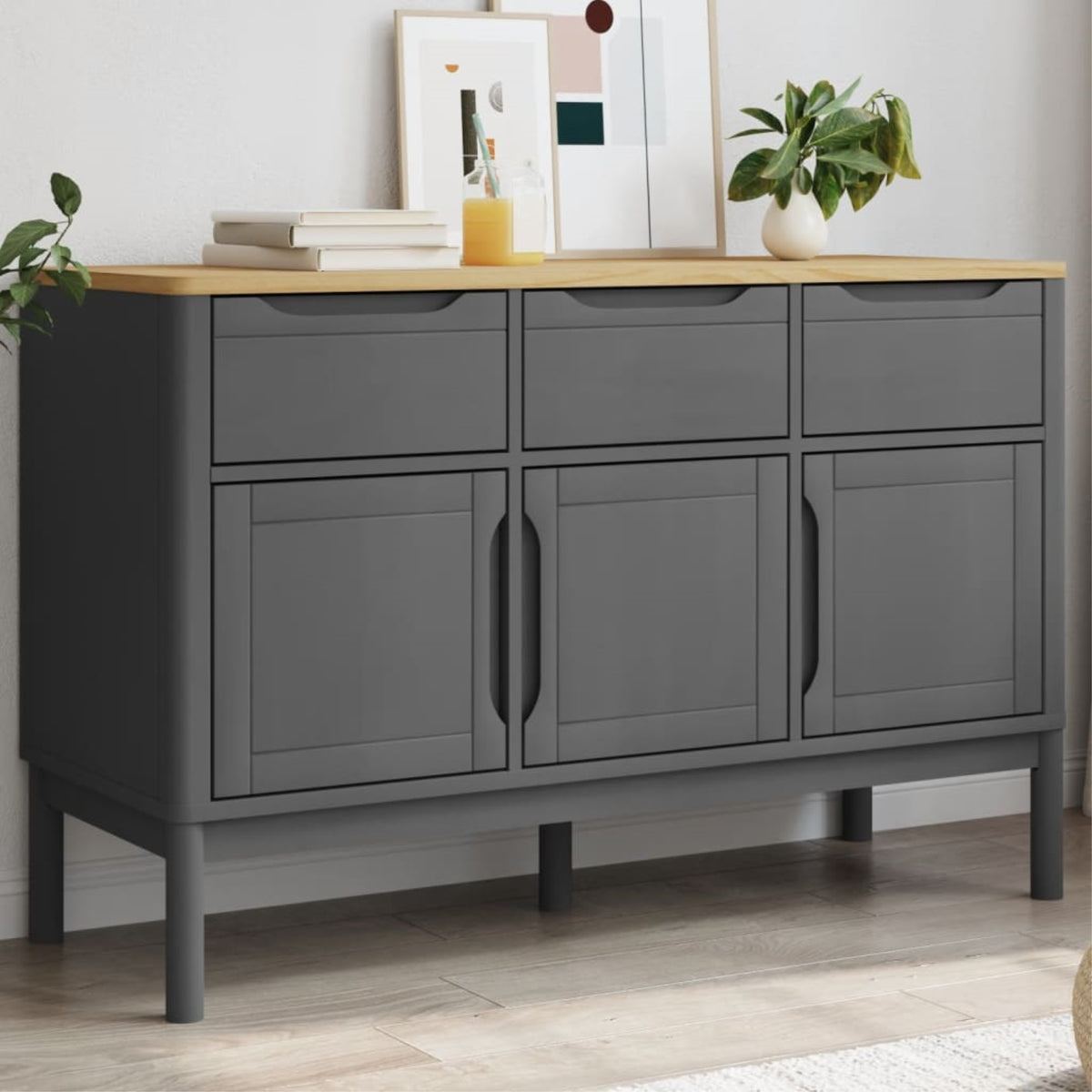 vidaXL Sideboard FLORO Gray 44.9''x16.9''x29.1'' Solid Wood Pine