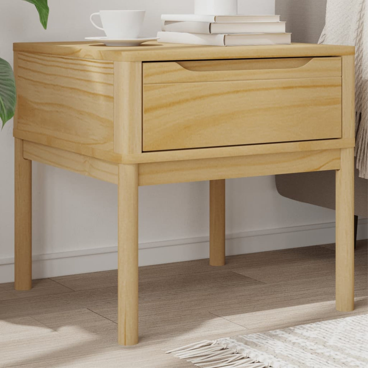 vidaXL Lamp Table FLORO Wax Brown 21.7''x21.7''x21.3'' Solid Wood Pine