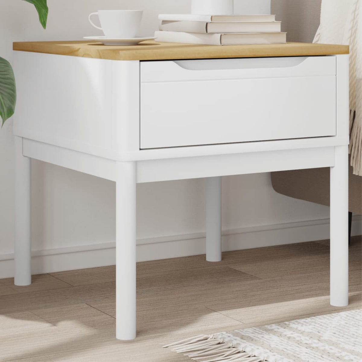 vidaXL Lamp Table FLORO White 21.7''x21.7''x21.3'' Solid Wood Pine