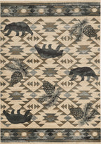 HomeRoots 3'X5' Ivory Blue Machine Woven Geometric Lodge Indoor Area Rug