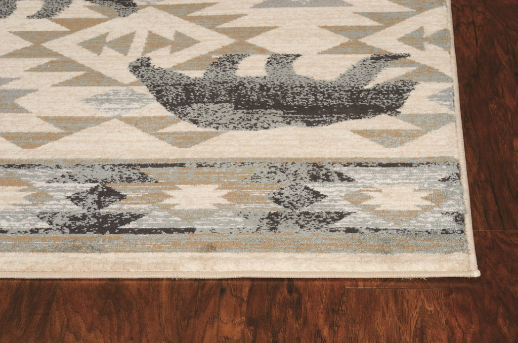 HomeRoots 3'X5' Ivory Blue Machine Woven Geometric Lodge Indoor Area Rug