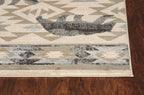 HomeRoots 3'X5' Ivory Blue Machine Woven Geometric Lodge Indoor Area Rug