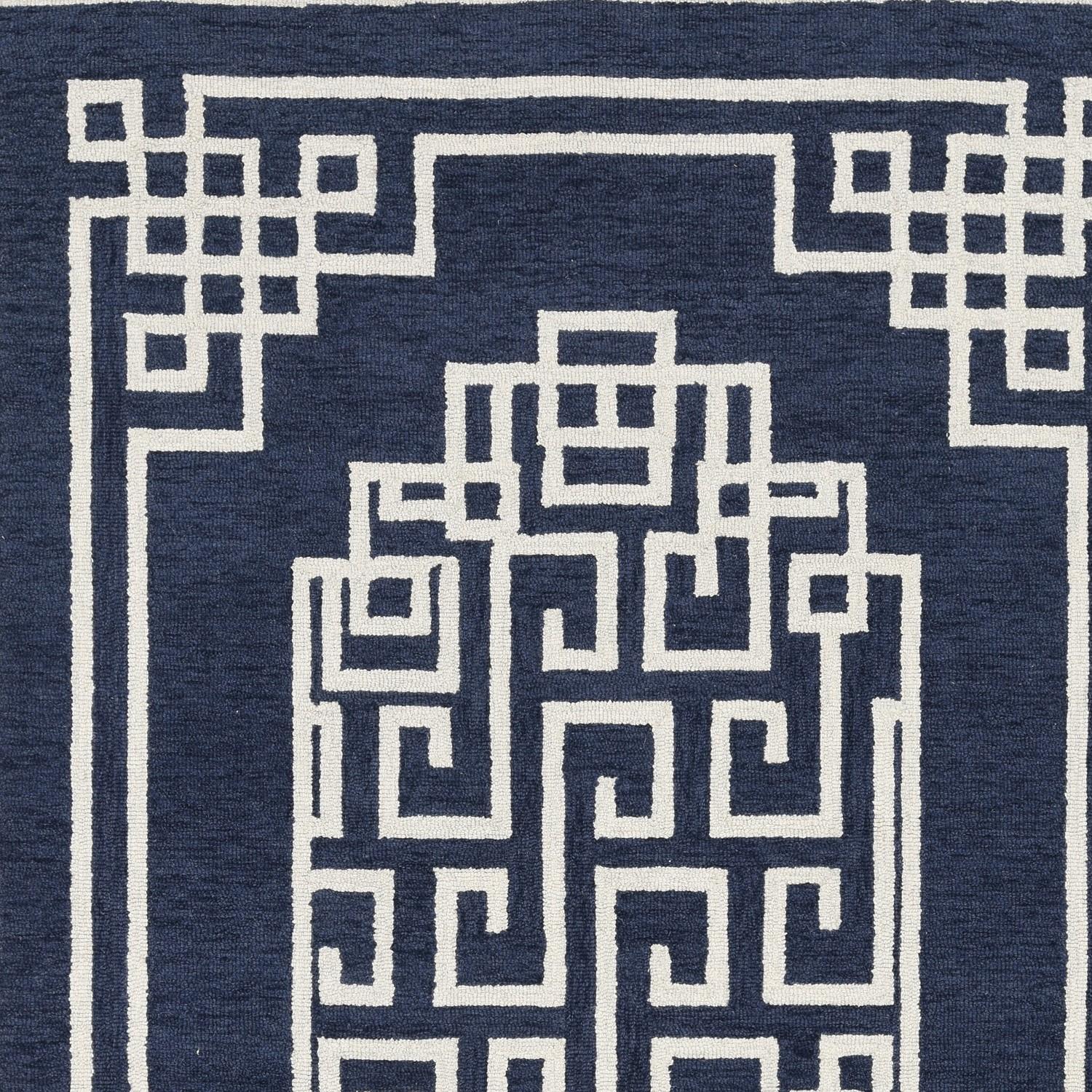 3X5 Navy Blue Ivory Hand Tufted Greek Key Medallion Indoor Area Rug