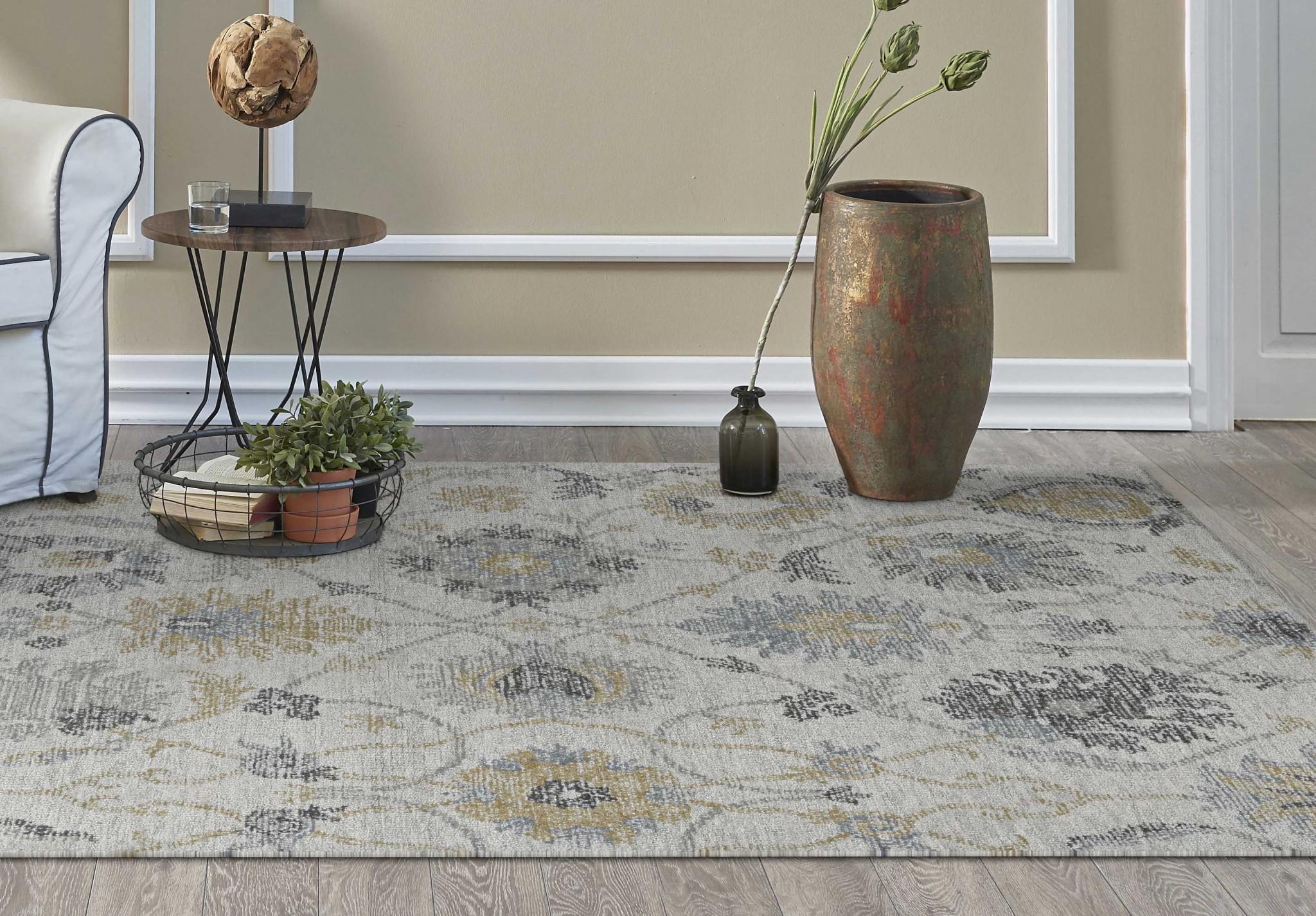 7X10 Ivory Hand Tufted Space Dyed Traditional Floral Indoor Area Rug