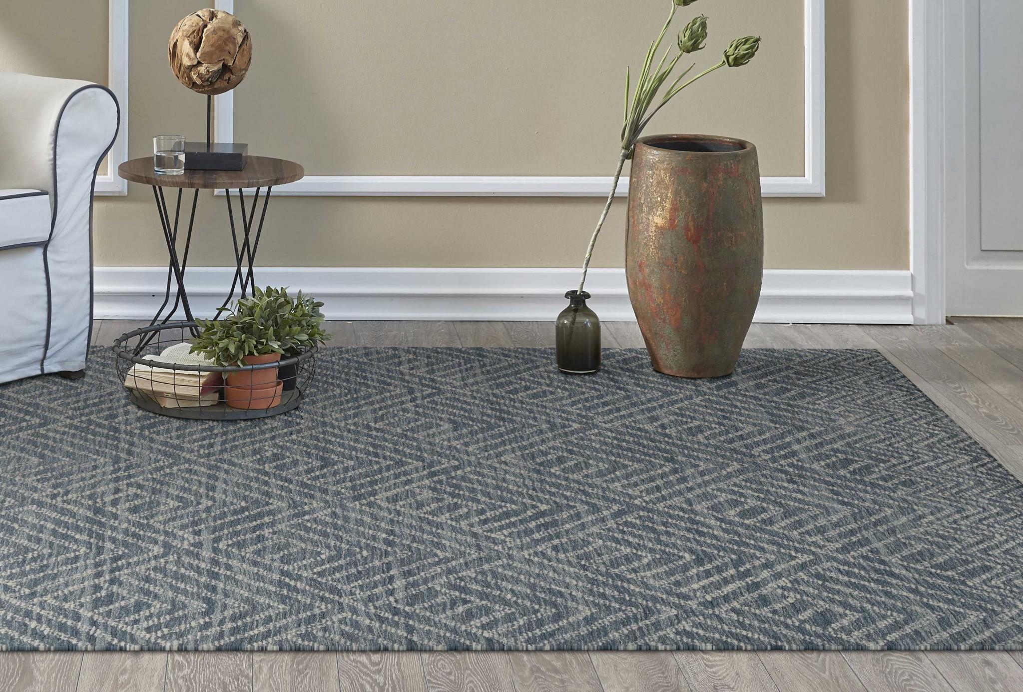 7X10 Denim Blue Hand Tufted Space Dyed Geometric Indoor Area Rug