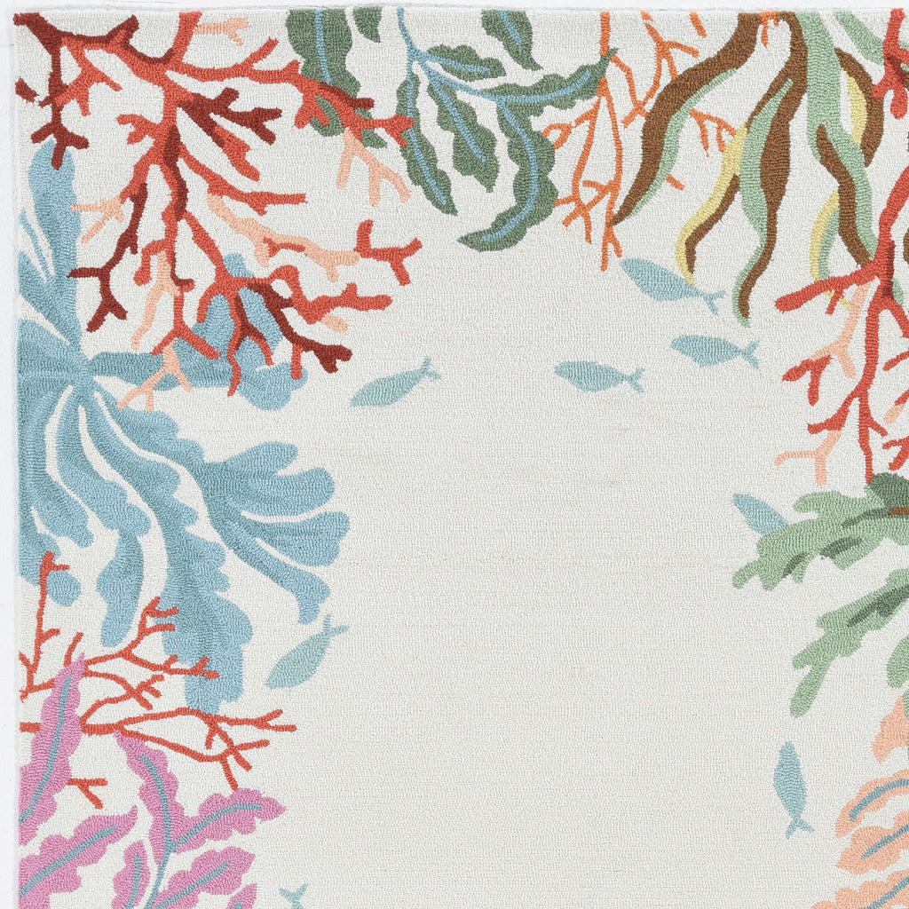 HomeRoots 8'X10' Ivory Hand Hooked Bordered Coral Reef Indoor Area Rug
