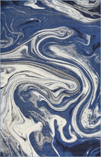 HomeRoots Polypropylene 7'x10' Blue Beige Machine Woven Marble Indoor Area Rug
