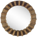 26'' Round Brown Wood Frame Wall Mirror