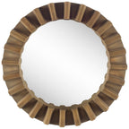 26'' Round Brown Wood Frame Wall Mirror