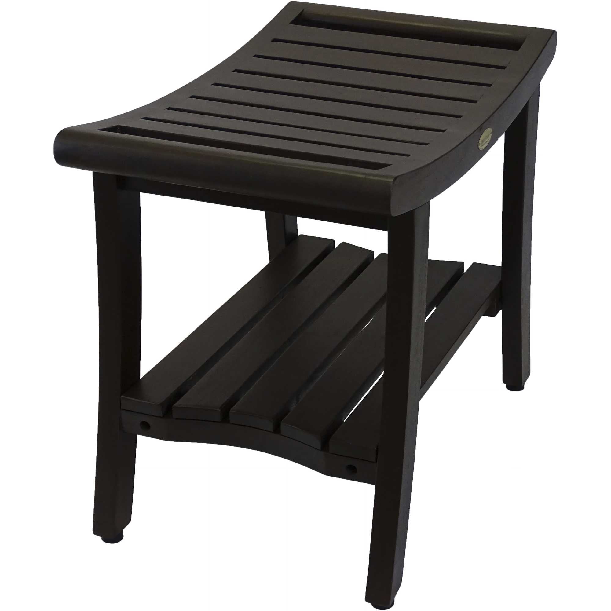 HomeRoots Contemporary Teak Shower Bench with Shelf and Handles in Brown Finish