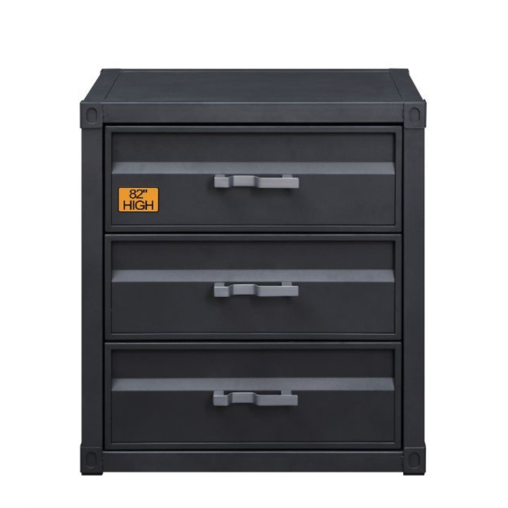 Acme Cargo Container Style Rectangular 3-Drawer Metal Chest in Gunmetal Metal