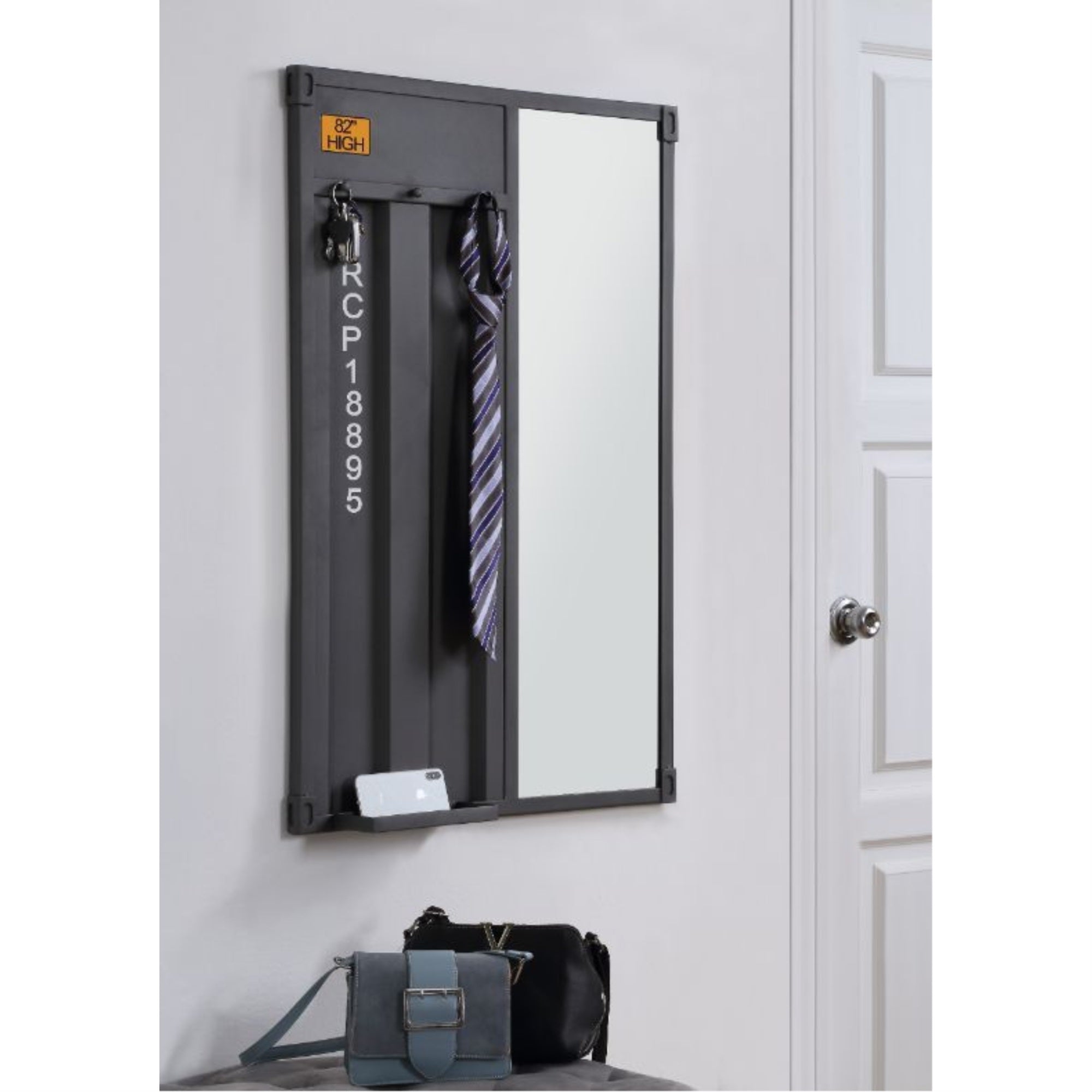 Acme Cargo Metal Rectangular Frame Mirror With 3 Hooks In Gunmetal