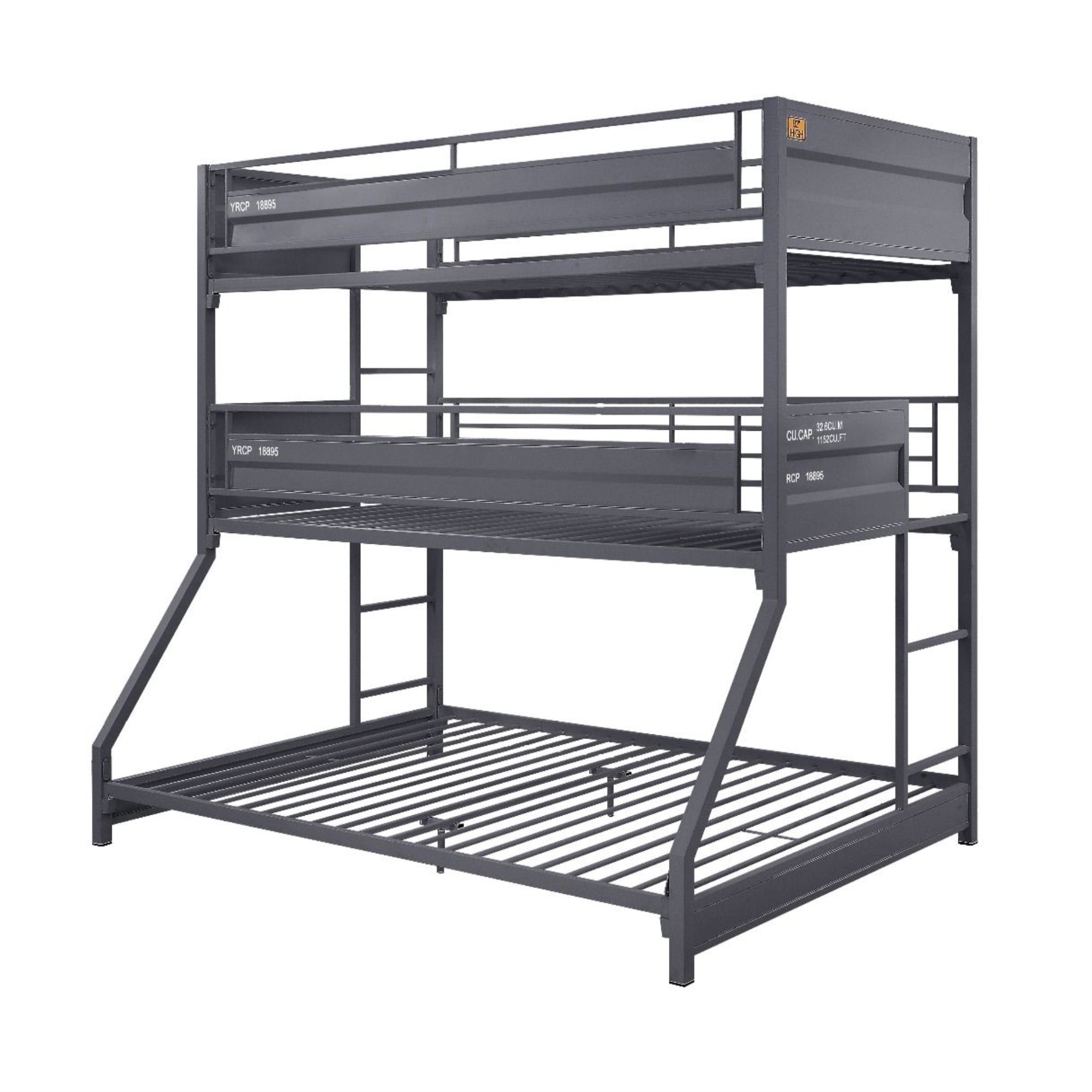 Twin/Twin/Full Triple Bunk Bed, Gunmetal Finish