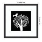 Framed Art Black and White Bird Tree Linocut by Giuliana Lazzerini