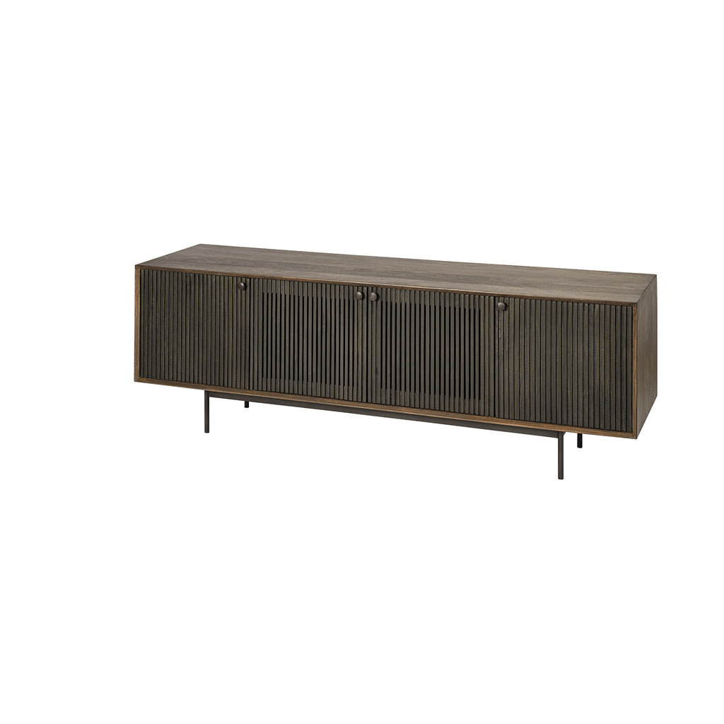 Medium Brown Mango Wood Finish Tv Stand Media Console With 4 Doors