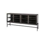 Black Solid Mango Wood Finish Sideboard With 4 Glass Cabinet Doors