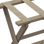 HomeRoots Earth Friendly Taupe Folding Luggage Rack with Dark Tan Straps