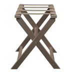 HomeRoots Earth Friendly Taupe Folding Luggage Rack with Dark Tan Straps