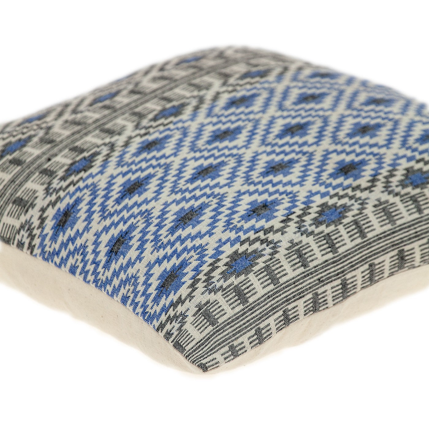 HomeRoots Beige 100% Cotton Gray and Blue Aztec Diamond Throw Pillow