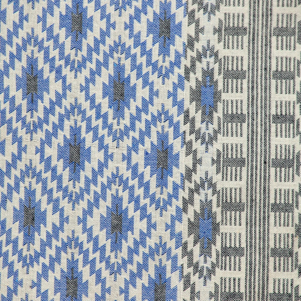 HomeRoots Beige 100% Cotton Gray and Blue Aztec Diamond Throw Pillow